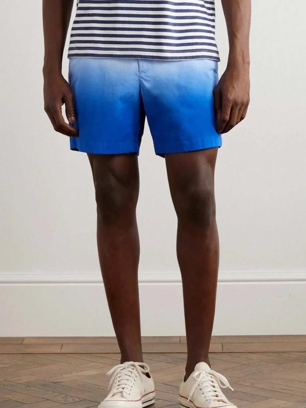 New Theory - Zaine Straight-Leg Degradé Ombré Cotton-Blend Shorts - Blue Size 36